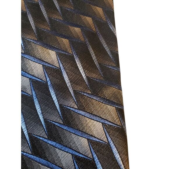 NWT Platinum Designs Neck Tie Mens Designer Luxury Gray‎ Blue Geometric Business - Picture 2 of 12